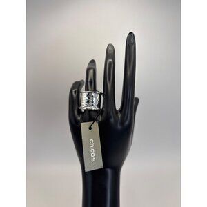 Chico's Silver Tone Ginny Hammered Wide Cuff Ring Modernist SZ 6 NEW